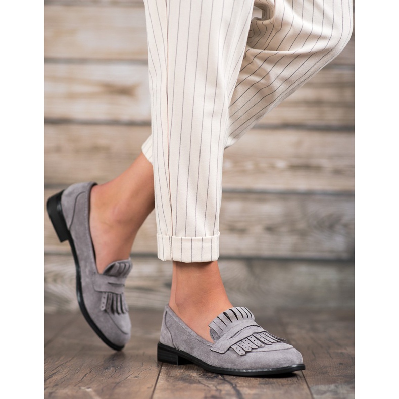 SHELOVET Mocassini con frange grigio 1