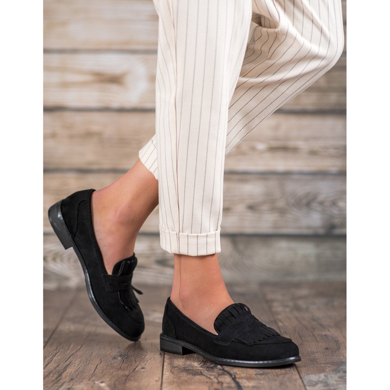 SHELOVET Mocassini con frange nero 1