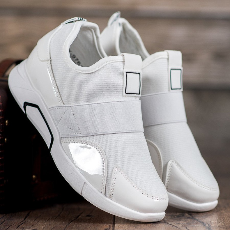 Ideal Shoes Sneakers alla moda senza lacci bianco 1