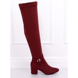 Stivali sopra il ginocchio con tacco basso YL-151 Wine rosso 2