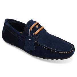 Mocassini in pelle con lacci SH57 Blu Navy 1