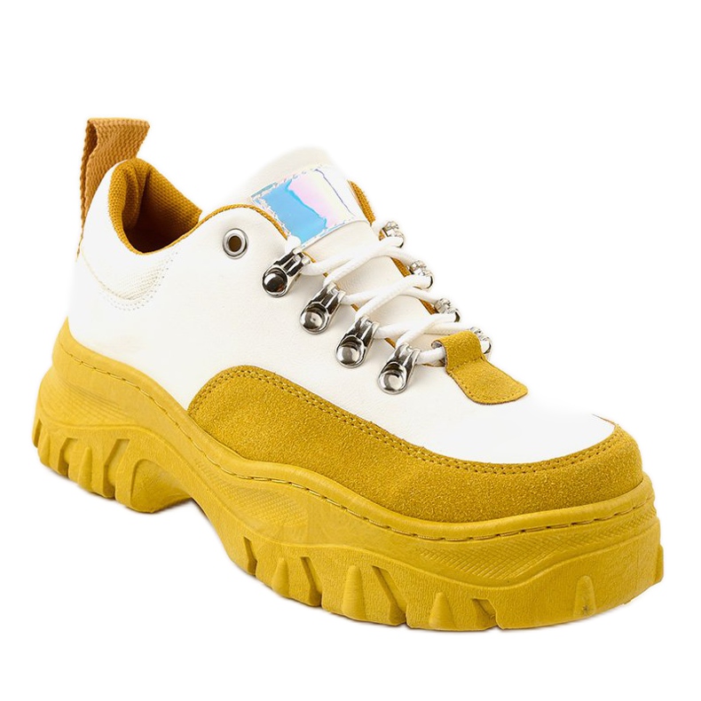 Scarpe sportive da donna alla moda bianche e gialle PF5329 bianca giallo 1