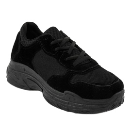 Scarpe sportive da donna in camoscio nero R-372 1