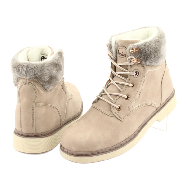 American Club American Boots Women's Lace -Up Beige RH47 4