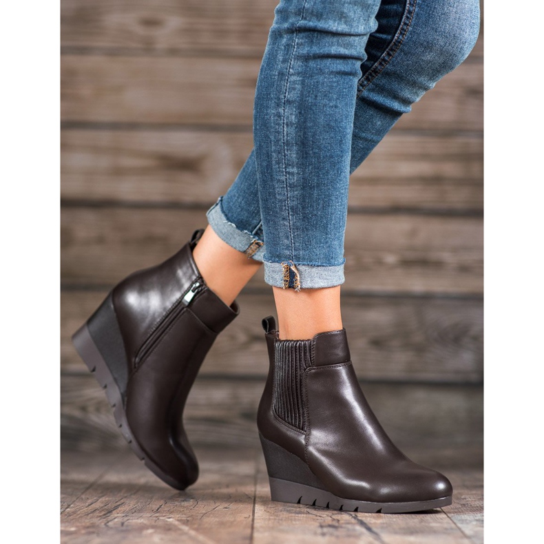 SHELOVET Stivali con zeppa marrone 1