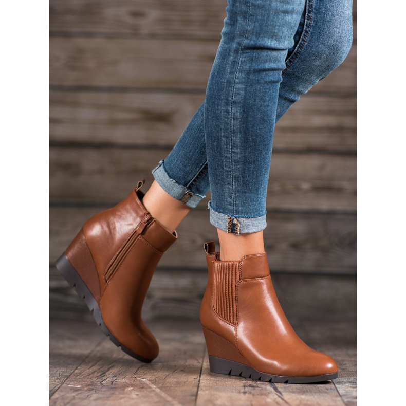 SHELOVET Stivali con zeppa marrone 2