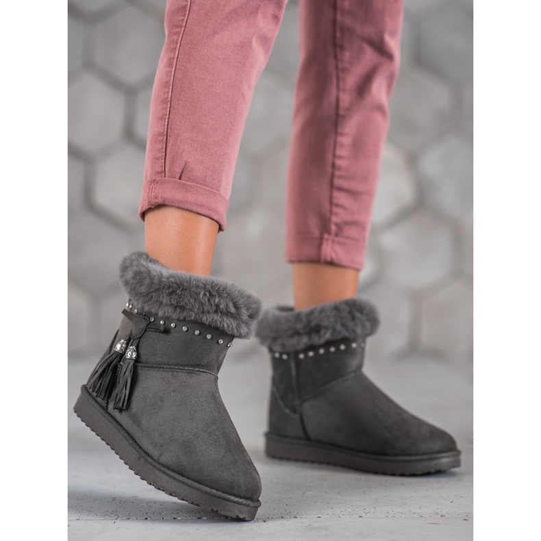 SHELOVET Mukluki con cristalli grigio 1