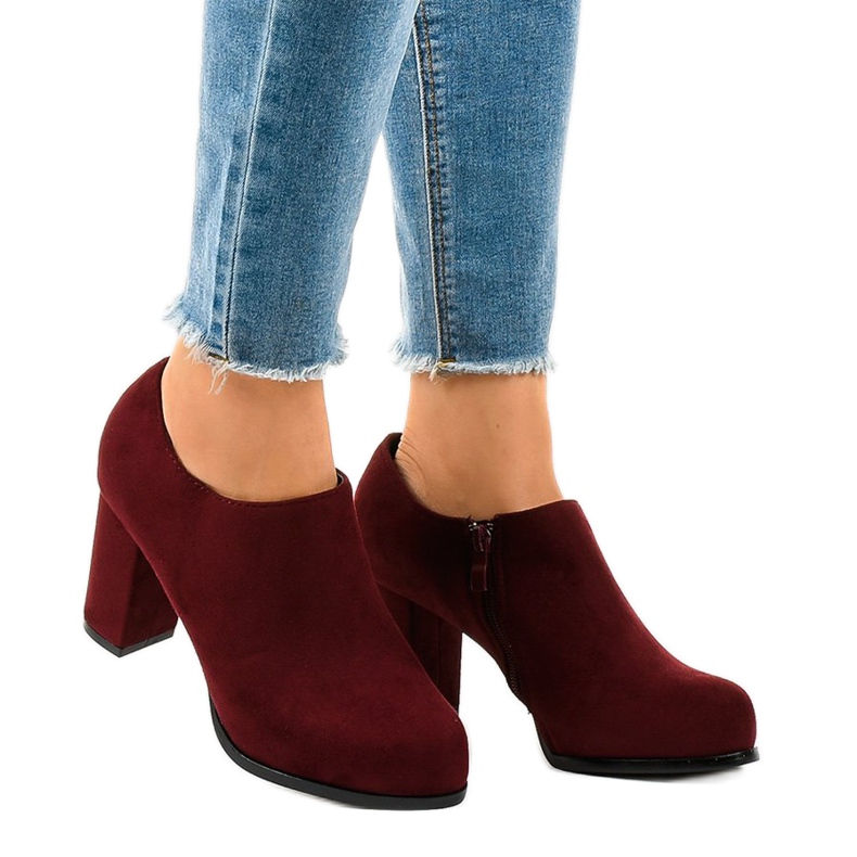 Stivaletti scamosciati bordeaux con cerniera JM-9 rosso 1