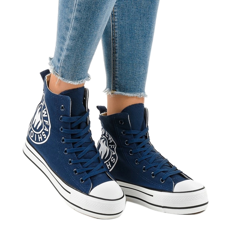 Sneakers con zeppa blu navy W08 1