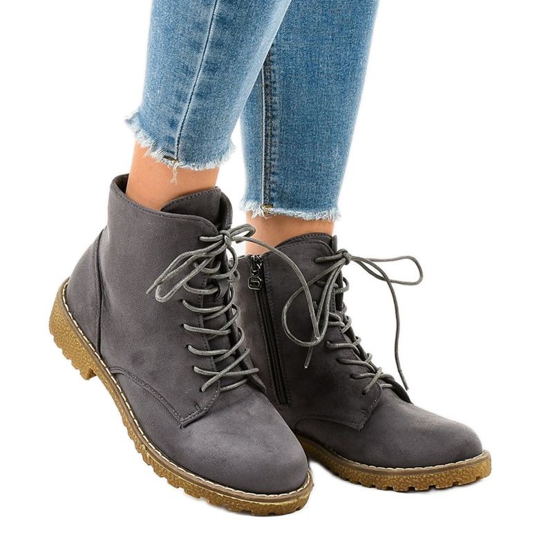 Stivali stringati in camoscio grigio HJ99-103 1
