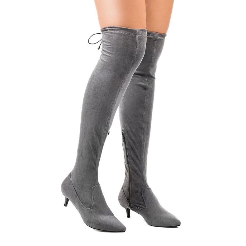 Stivali da donna in camoscio su pin L6838 grigio 1