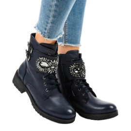 Stivali blu navy da donna con fibbia e diamanti 0-251 1
