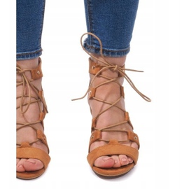 Sandali con zeppa stringati LL-115 Camel marrone 1
