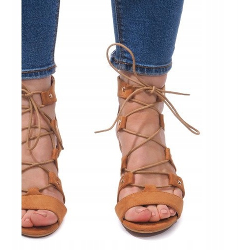 Sandali con zeppa stringati LL-115 Camel marrone 1