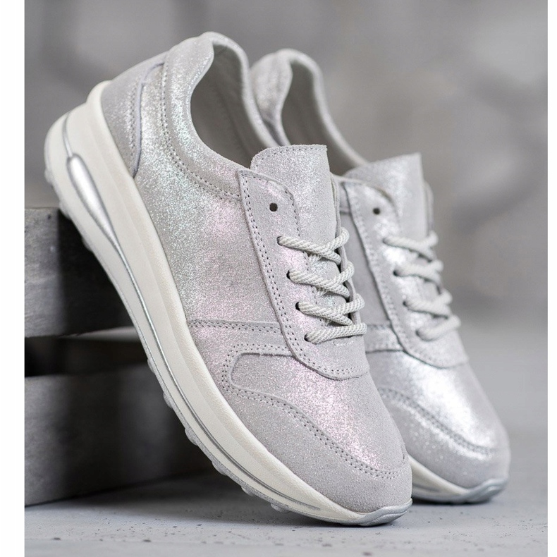 Scarpe In Pelle Con Glitter VINCEZA grigio 1