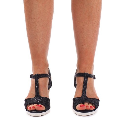 Sandali neri con zeppa YH2709 nero 1