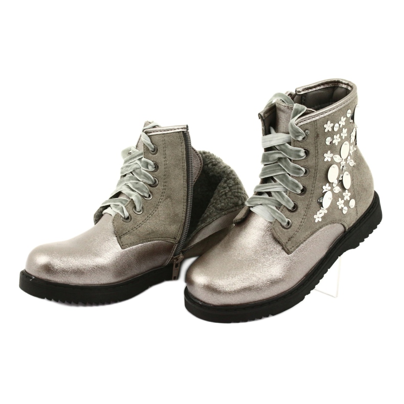 Miss Ragazze delle ragazze varnne con paillettes grigio cappuccino 1433 4