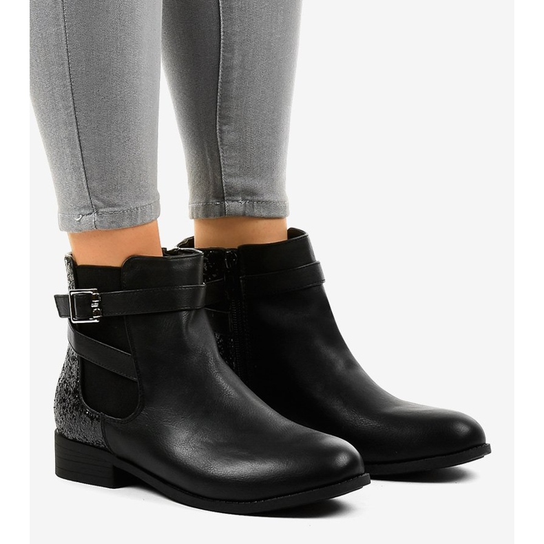 Stivaletti bassi neri con elastico e paillettes C298-1 nero 1