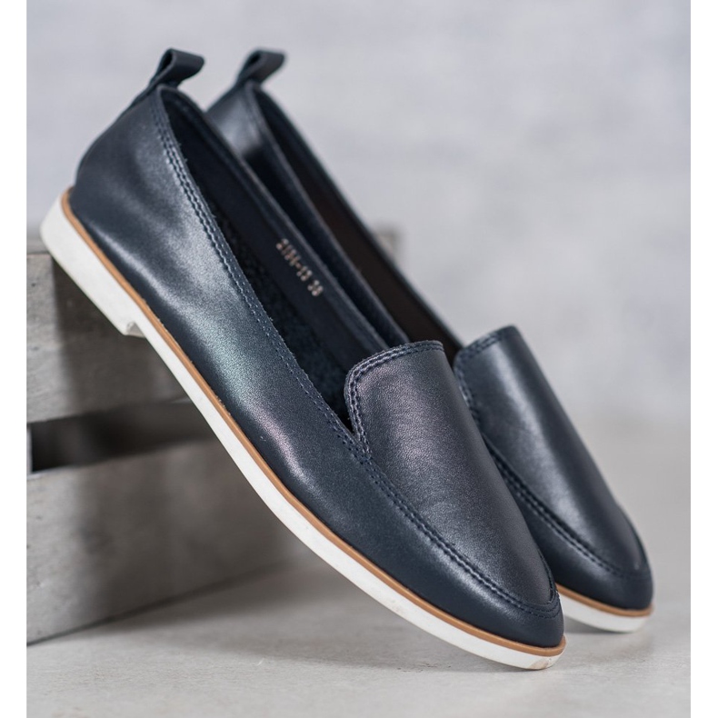 Mazaro Mocassini in pelle blu navy 1