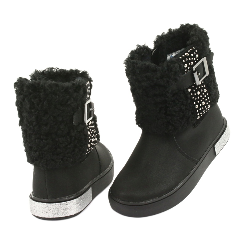American Club Stivali per ragazze con pelliccia GC35 con paillettes nere nero 4