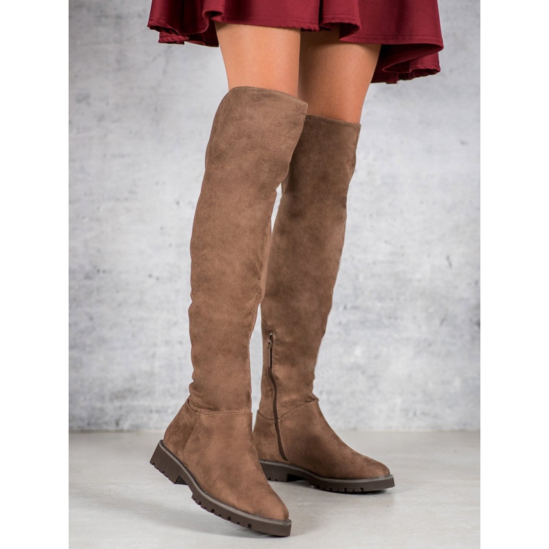Kylie Stivali con tacco piatto marrone 1