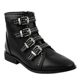 Stivali piatti da donna neri con fibbie 100-915 nero 1