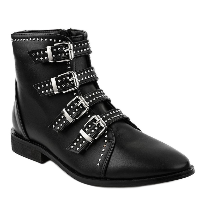 Stivali piatti da donna neri con fibbie 100-915 nero 1
