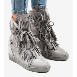 Sneakers grigie con zeppa con frange H6600-36 grigio giallo 1