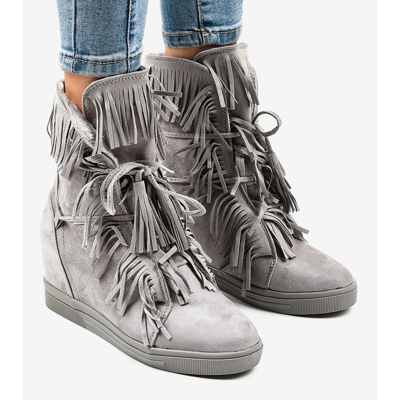 Sneakers grigie con zeppa con frange H6600-36 grigio giallo 1