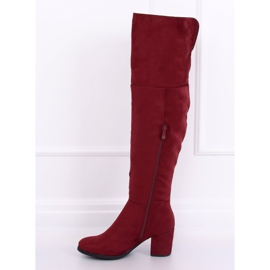 8B965 Stivali con tacco basso bordeaux vino rosso 1