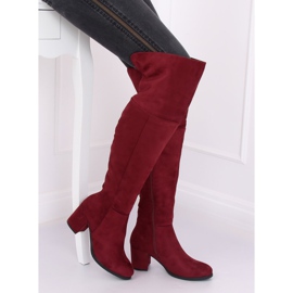 8B965 Stivali con tacco basso bordeaux vino rosso 2
