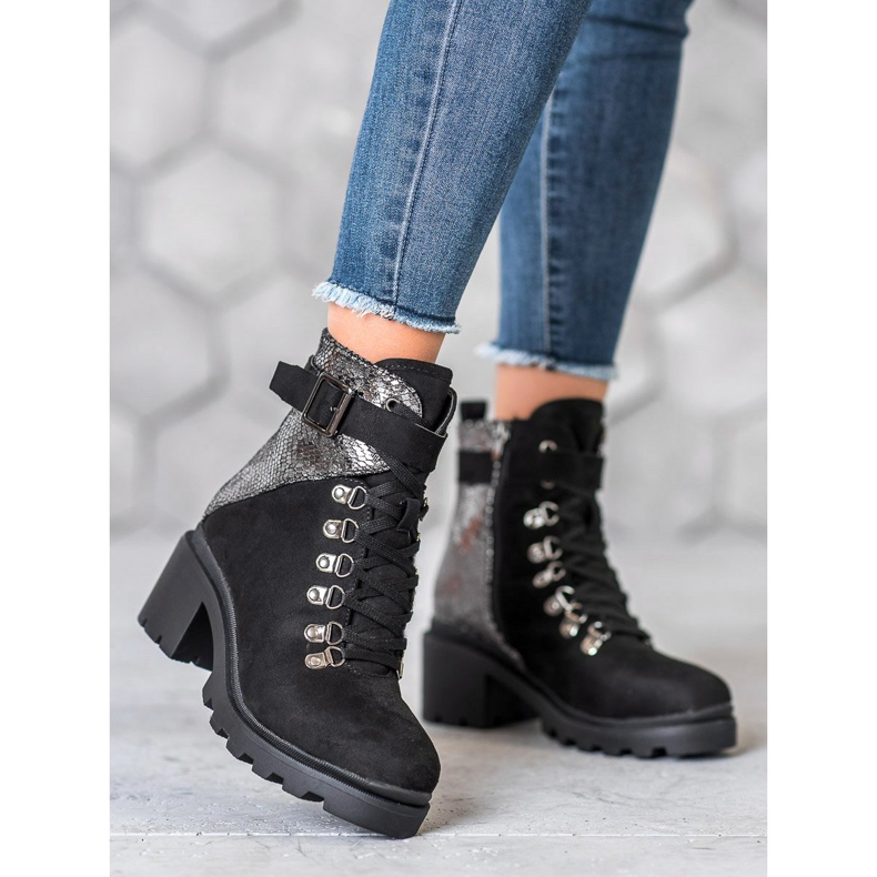 Seastar Stivaletto stringato con stampa serpente nero 1