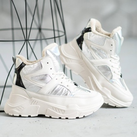 Stivaletti alla moda sportiva bianca grigio 1