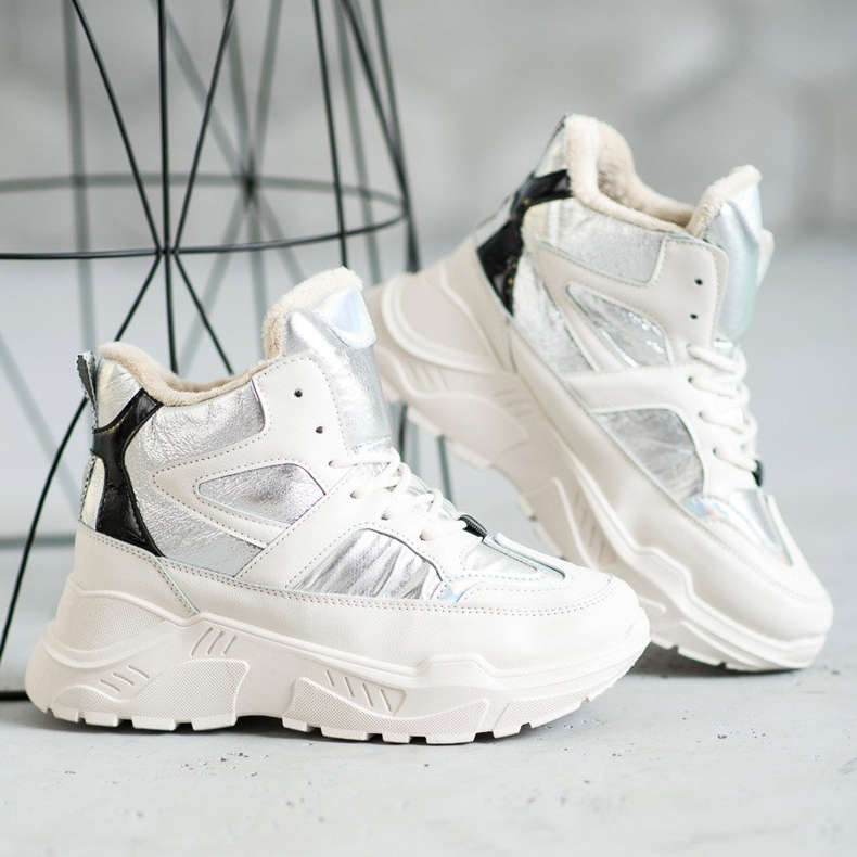 Stivaletti alla moda sportiva bianco grigio 1