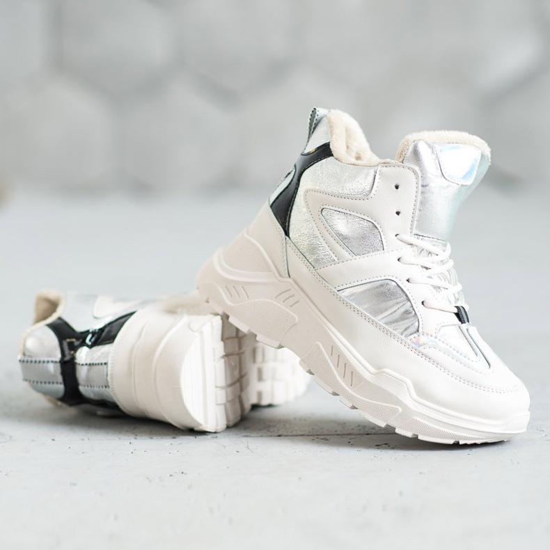 Stivaletti alla moda sportiva bianco grigio 2