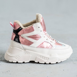 Stivaletti alla moda sportiva bianco rosa 1