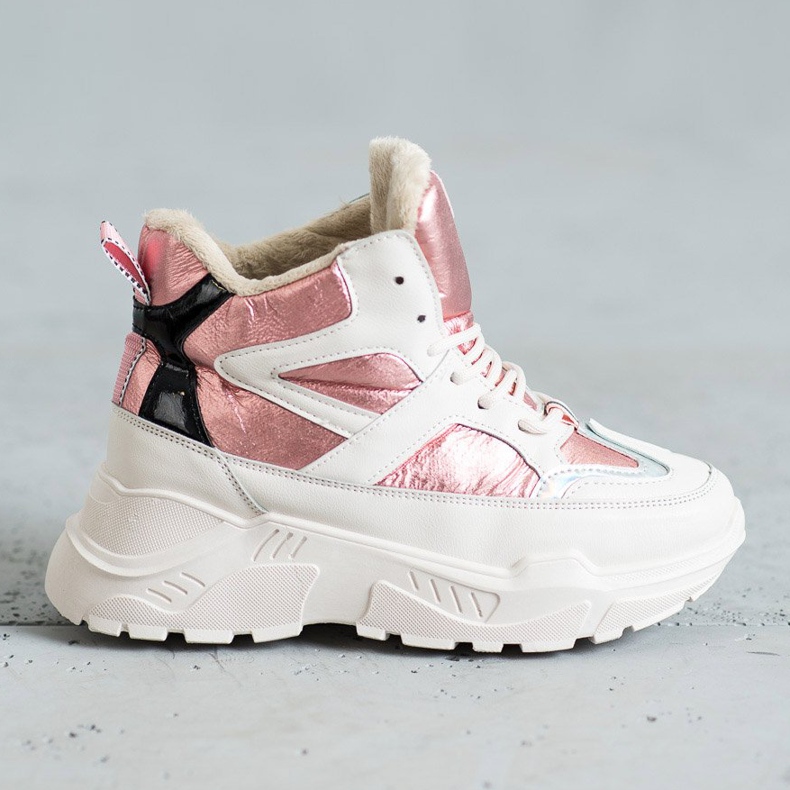 Stivaletti alla moda sportiva bianca rosa 1