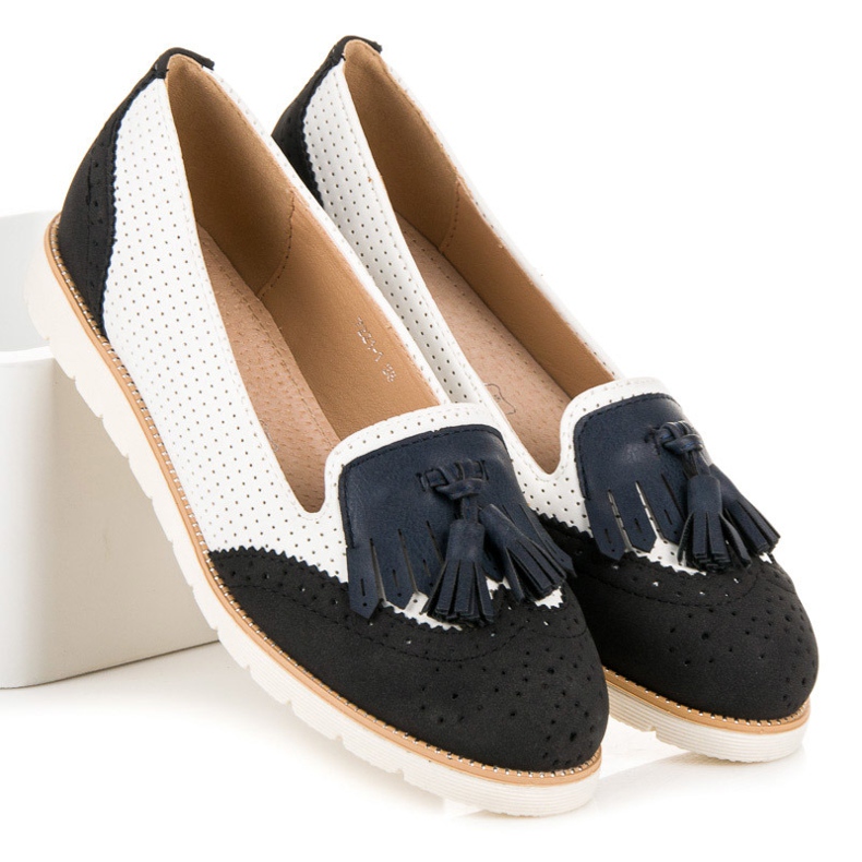 Vices Ballerine traforate con frange nero bianca 1