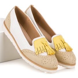 Vices Ballerine traforate con frange bianca marrone 1