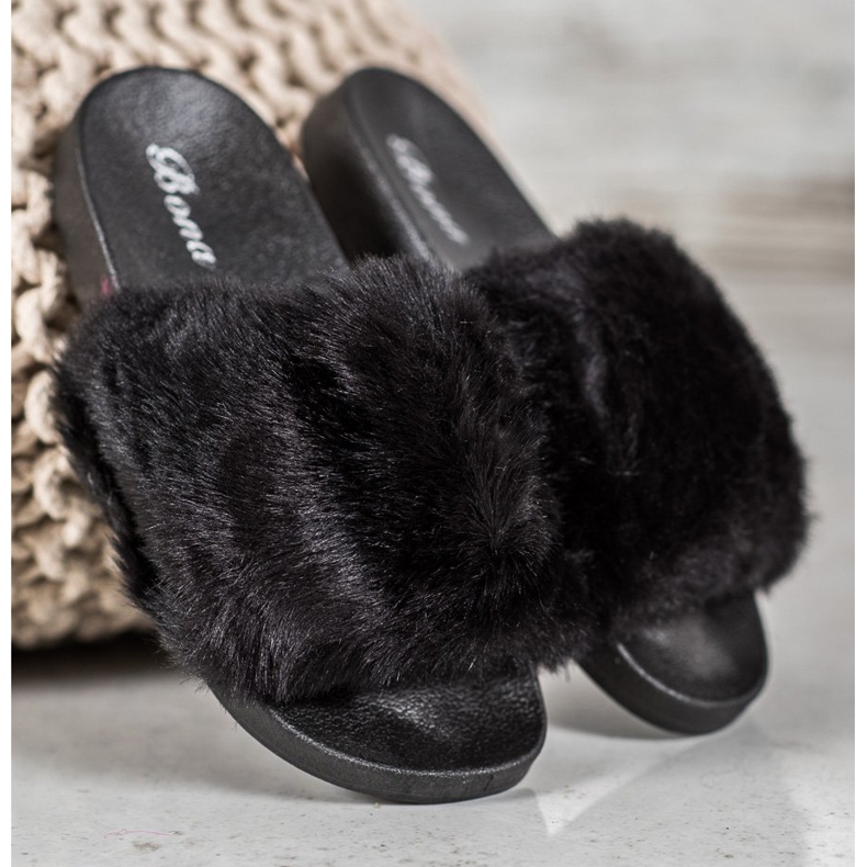 Bona Pantofole Con Pelliccia nero 1