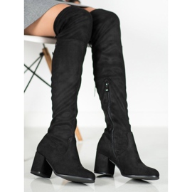 Ideal Shoes Stivali alla coscia in pelle scamosciata nero 1