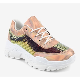 Scarpe sportive champagne con paillettes W-3118 giallo 1