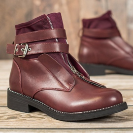 SHELOVET Stivali bordeaux con cerniera rosso 2