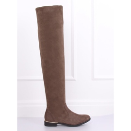 Stivali sopra il ginocchio con tacco piatto beige 0-76 Kaki 1