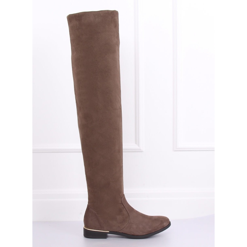 Stivali sopra il ginocchio con tacco piatto beige 0-76 Kaki 1