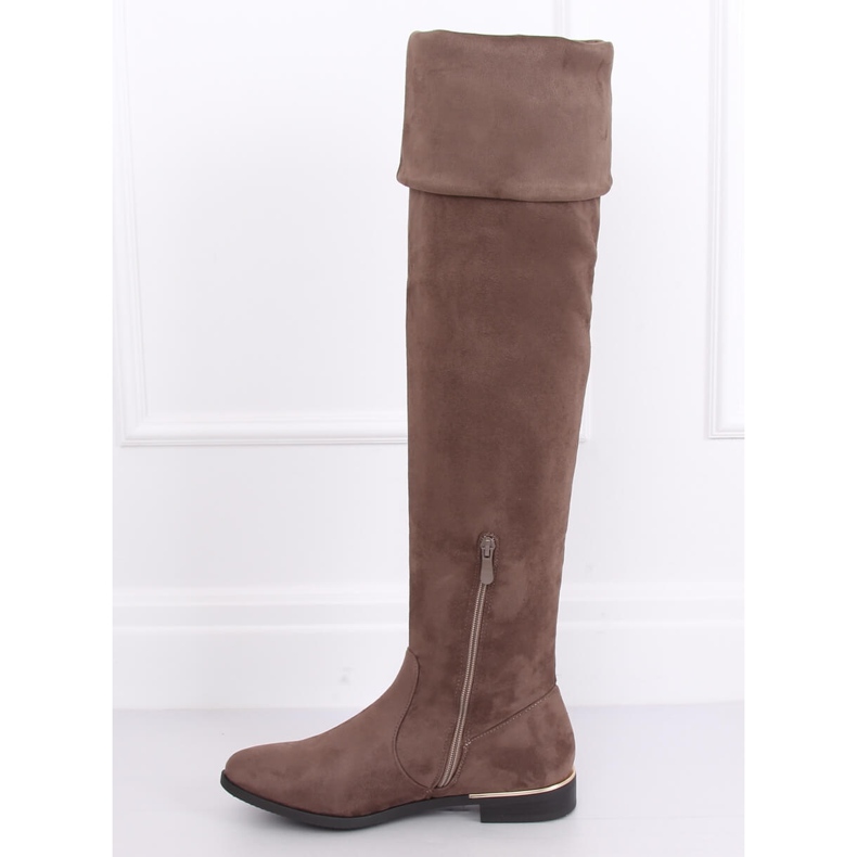 Stivali sopra il ginocchio con tacco piatto beige 0-76 Kaki 2