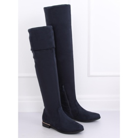 Stivali sopra il ginocchio con tacco piatto, blu navy 0-76 Blu 1