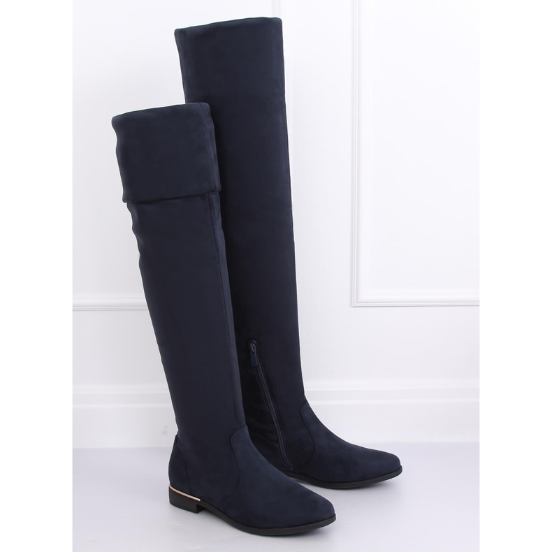 Stivali sopra il ginocchio con tacco piatto, blu navy 0-76 Blu 1