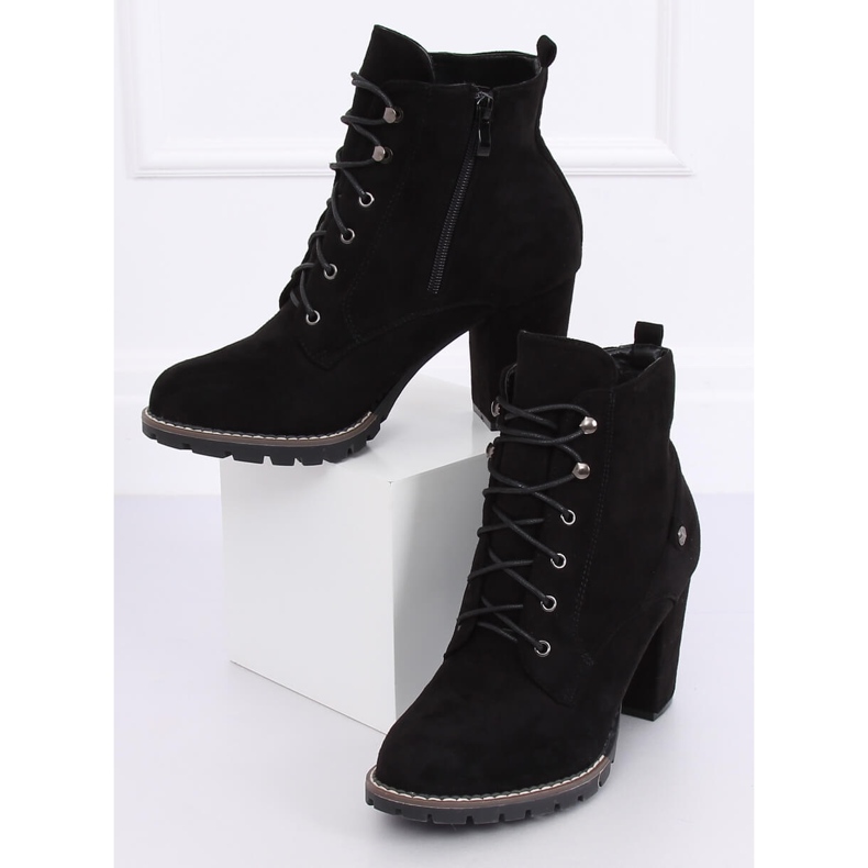 Stivaletti stringati neri con tacco alto 7081 Black nero 1