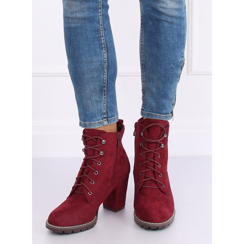 Stivaletti stringati con tacco alto 7081 Wine rosso 2
